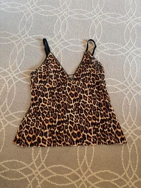 Mesh Leopard Print V-Neck Cami Tank Top - Brown/Black